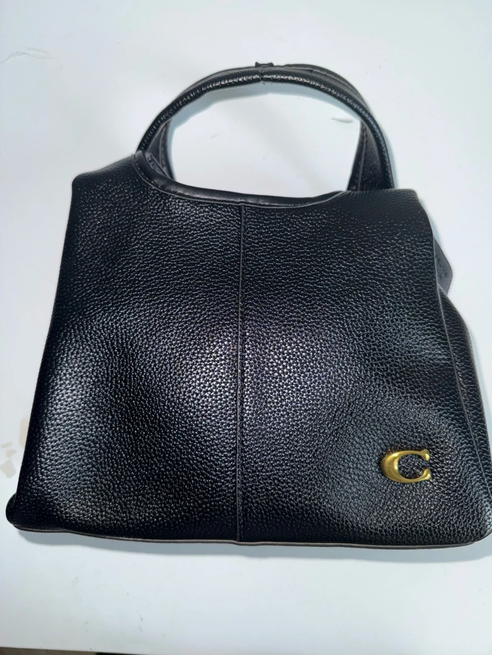 Coach Black Pebbled Leather Tote with Gold 'C' Accent